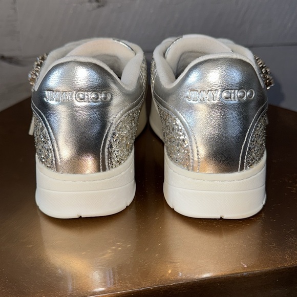 Authentic Jimmy Choo silver glittered & crystal Osaka sneakers - Picture 4 of 8